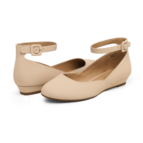 Ankle Strap Low Wedge Flats - NUDE NUBUCK - 4